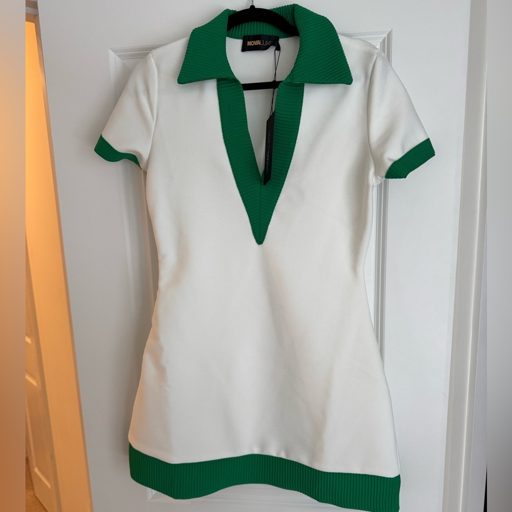 NWT Fashion Nova Luxe White and Green Collared Dress